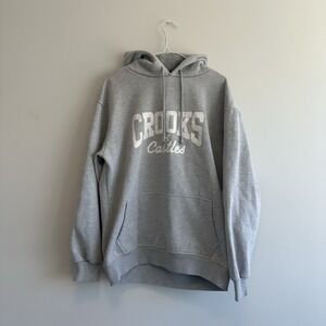 Crooks & Castles Mens Hoodie Gray Spellout Logo Streetwear Sweatshirt Size M